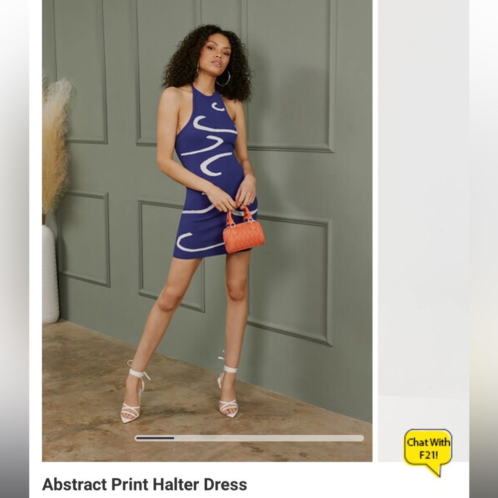 Blue Abstract Print Halter Dress